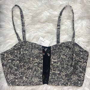 Pins & Needles Embroidered Floral and Lace Crop Top